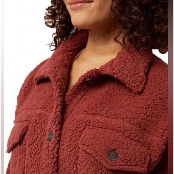 32 Degrees Ladies' Sherpa Shirt Jacket Shacket Red Wood XL/XXL NWT - Picture 2 of 4